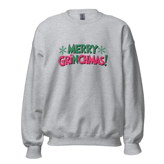 Festive Merry Grinchmas christmas sweatshirt.