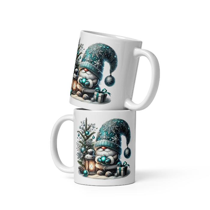 Whimsical winter frost gnome mug with vibrant print both front and back.